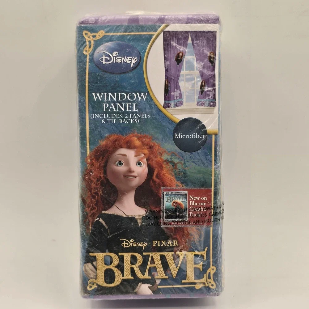 Disney Pixar Brave Microfiber Window Panel Curtains 2 Panels Tie Backs Purple